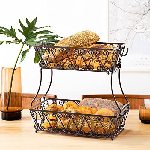 Simple Houseware 2-Tier Countertop Fruit Basket Bowl Storage, Bronze