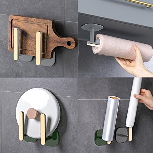 Jearytop Large Multi-Function Hook Utility Paper Towel Holder Wall Mount Adhesive Utility Hooks Seamless Kitchen Bathroom Organizer Hook for Hanging Coat Key Shoes Towels ups Hook Paper Holder 8pcs