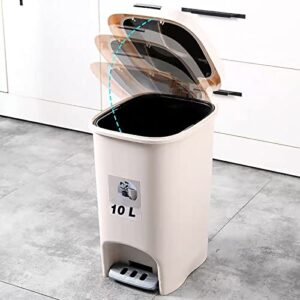 HAOHANR Bathroom Trash Can Soft-Close,2.6 Gallen Small Trash Can with Lid and Foot Pedal, 10 Litter Trashcan Removable Handle Inner Bucket for Bedroom,Kitchen,Powder Room(Khaki)