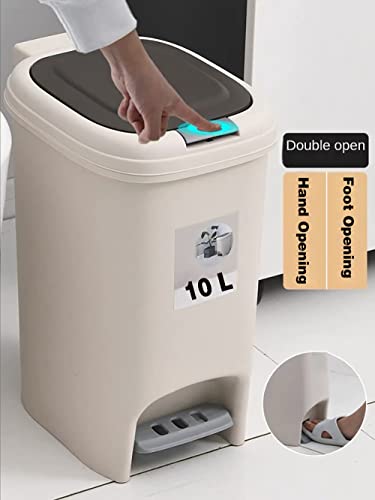 HAOHANR Bathroom Trash Can Soft-Close,2.6 Gallen Small Trash Can with Lid and Foot Pedal, 10 Litter Trashcan Removable Handle Inner Bucket for Bedroom,Kitchen,Powder Room(Khaki)