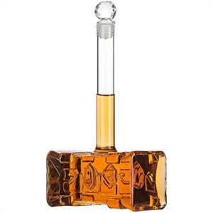 wuiien decanter with airtight stopper - liquor glass alcohol bottle for wine bourbon tequila vodka juice unique hammer cool funny anniversary birthday gifts with box for men boyfriend dad 400ml