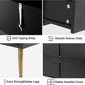 MAISONPEX 6 Drawer Dresser, Black Dresser with Metal Handle, Sturdy Frame Modern Bedroom Furniture, Chest of Drawers, Dressers with Drawers for Closet Hallway, Living Room