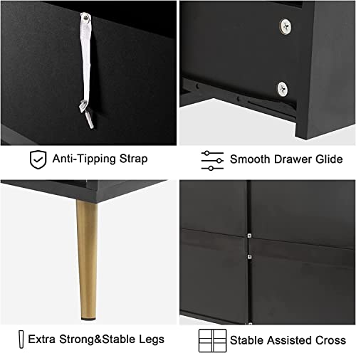 MAISONPEX 6 Drawer Dresser, Black Dresser with Metal Handle, Sturdy Frame Modern Bedroom Furniture, Chest of Drawers, Dressers with Drawers for Closet Hallway, Living Room