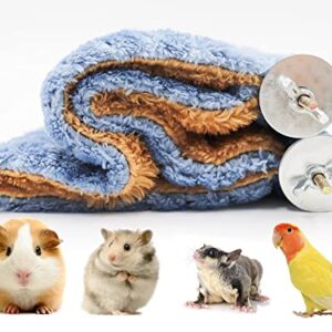 Fleece Winter Warm Rat Hammock, Double Layer Hanging Birds Nest Bed with Warm Fleece, Bird Cage Stand Perch, Hideaway Cave Bed Tent, Sleep Bed Cage Accessories for Rat Guinea Pig Chinchilla (Blue)