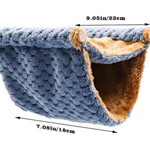 Fleece Winter Warm Rat Hammock, Double Layer Hanging Birds Nest Bed with Warm Fleece, Bird Cage Stand Perch, Hideaway Cave Bed Tent, Sleep Bed Cage Accessories for Rat Guinea Pig Chinchilla (Blue)