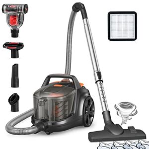 aspiron canister vacuum cleaner, 1200w lightweight bagless vacuum cleaner, 3.7qt capacity, automatic cord rewind, 5 tools, hepa filter, pet friendly vacuum cleaner for hard floors, carpet, pet hair