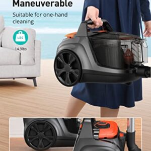 Aspiron Canister Vacuum Cleaner, 1200W Lightweight Bagless Vacuum Cleaner, 3.7QT Capacity, Automatic Cord Rewind, 5 Tools, HEPA Filter, Pet Friendly Vacuum Cleaner for Hard Floors, Carpet, Pet Hair