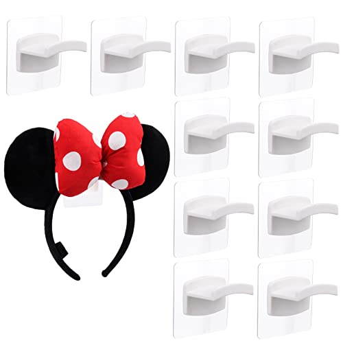 Adhesive Ear Headband Hooks for Wall ( Pack of 10) - Strong Hold Ear Headband Organizer, No Drilling Hairband Holder Rack, Wall Mount Ear Hair Band Hanger Display for Storage Collection, White