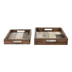 Wooden Serving Trays with Handles Set of 2, Unique Coffee Table Tray, Rectangular Decorative Ottoman Food Trays for Eating, Farmhouse Serving Platter for Food, Drinks, Breakfast, Patio, Home, Party