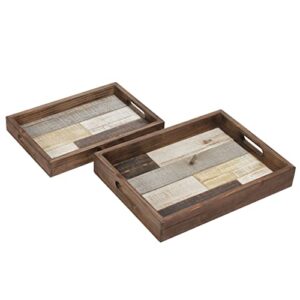 Wooden Serving Trays with Handles Set of 2, Unique Coffee Table Tray, Rectangular Decorative Ottoman Food Trays for Eating, Farmhouse Serving Platter for Food, Drinks, Breakfast, Patio, Home, Party