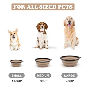 COLLAPSIBLE Dog Cat Bowls 2 Pack Travel Dog Bowls Portable Pet Water Bowl Dog Cat Food Feeder Walking Hiking Camping Bowl for Small Medium Large Dogs (Small, Cool Gray & Light Brown)