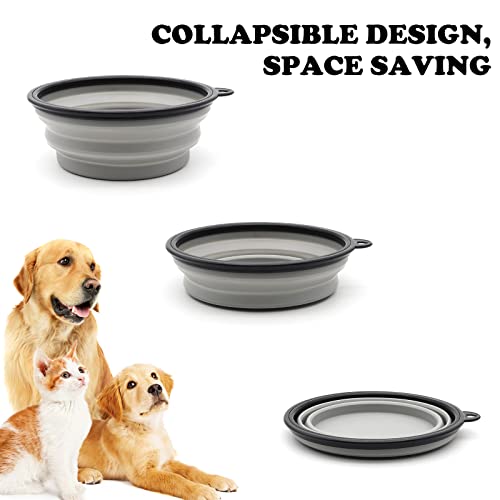 COLLAPSIBLE Dog Cat Bowls 2 Pack Travel Dog Bowls Portable Pet Water Bowl Dog Cat Food Feeder Walking Hiking Camping Bowl for Small Medium Large Dogs (Small, Cool Gray & Light Brown)