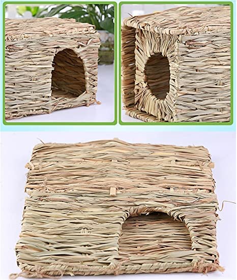 QHZAHNG Bunny Grass House,Natural Handmade Edible Foldable Comfortable Grass nest for Rabbits，Bunny, Guinea Pig, Little Animals, Play Paradise Grass Nest。 (B)