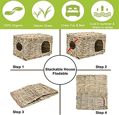 QHZAHNG Bunny Grass House,Natural Handmade Edible Foldable Comfortable Grass nest for Rabbits，Bunny, Guinea Pig, Little Animals, Play Paradise Grass Nest。 (B)