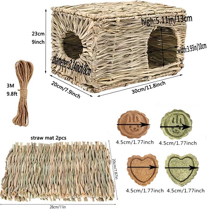 QHZAHNG Bunny Grass House,Natural Handmade Edible Foldable Comfortable Grass nest for Rabbits，Bunny, Guinea Pig, Little Animals, Play Paradise Grass Nest。 (B)