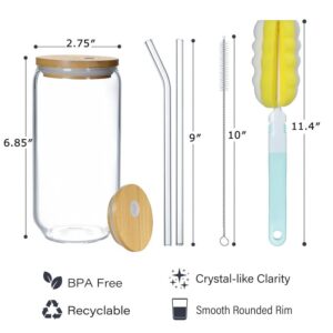 Flhivsa Drinking transparent cup 4pcs Set-20oz water Cups Tumbler Cup With Bamboo Lids and Straw Ideal for Soda Cocktail Whiskey Iced Coffee Iced Tea