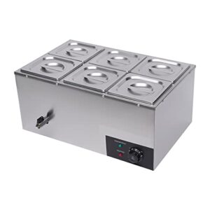 6-pan commercial food warmer, 110v 600w electric steam table 15cm/6inch deep, professional stainless steel buffet bain marie for catering and restaurants