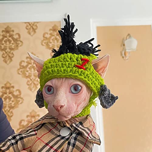 Bonaweite Pet Hat, Dog Cat Handmade Knitted Woolen Yarn Frog Cap, Grooming Accessories Apparels Puppy Teddy Cartoon (S fit for Cats Head Girth 8.66" - 9.44", Punk)