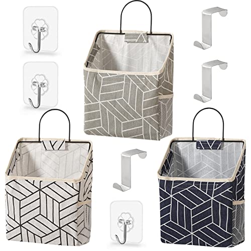 3Pack Wall Hanging Storage Bag Waterproof Over The Door Closet Organizer Hanging Pocket Linen Cotton Organizer Box Containers for Home,Dormitory，Bedroom, Bathroom (3 Pack)