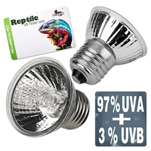 UVA UVB Reptile Light 4 Pack 50W UVB Bulb for Reptiles and Amphibian Terrariums for Turtle Sun Basking Heat Lamp and Cages Works with Various Lamp Fixtures Come with UV Test Card