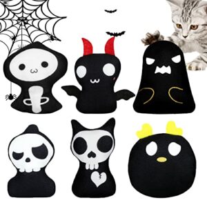 yhomu cat catnip toys horrible ghost cat chew toy bite resistant catnip toys set of 6 ghost monster 2-sided catnip filled teething chew toys pet gift for kitten cats (black)