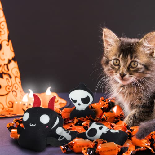 YHomU Cat Catnip Toys Horrible Ghost Cat Chew Toy Bite Resistant Catnip Toys Set of 6 Ghost Monster 2-Sided Catnip Filled Teething Chew Toys Pet Gift for Kitten Cats (Black)