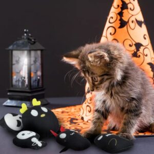 YHomU Cat Catnip Toys Horrible Ghost Cat Chew Toy Bite Resistant Catnip Toys Set of 6 Ghost Monster 2-Sided Catnip Filled Teething Chew Toys Pet Gift for Kitten Cats (Black)