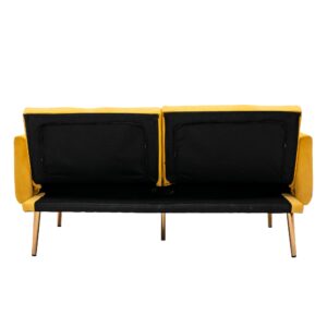 63“Accent Sofa, Mid Century Modern Velvet Fabric Couch,Convertible Futon Sofa Bed,Recliner Couch Accent Sofa Loveseat Sofa with Gold Metal Feet (Mango Color)