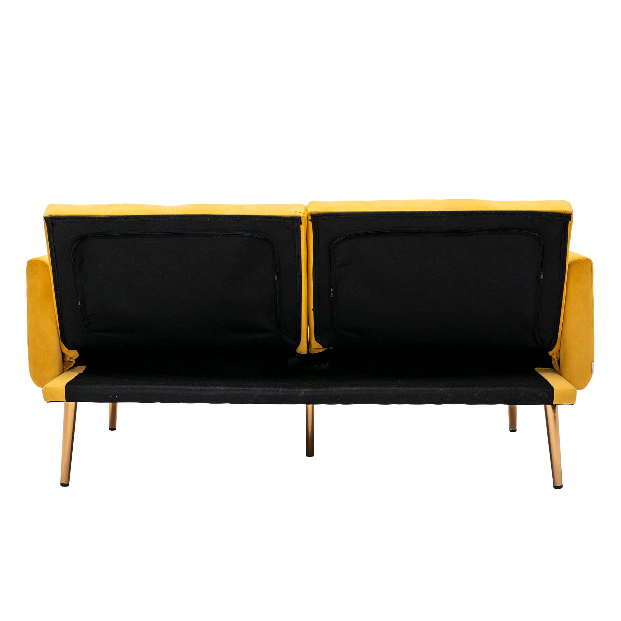 63“Accent Sofa, Mid Century Modern Velvet Fabric Couch,Convertible Futon Sofa Bed,Recliner Couch Accent Sofa Loveseat Sofa with Gold Metal Feet (Mango Color)