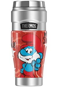 thermos the smurfs official papa smurf we smurf you stainless king stainless steel travel tumbler, vacuum insulated & double wall, 16oz