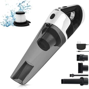 sealon sy01 cordless handheld vacuum, hand held vacuum cleaner with led lights, large dirt bowl, 4 attachments,10000pa strong suction for home & car use, black