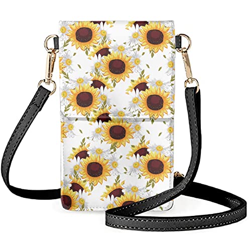 GLUDEAR Adorable Print Small Crossbody Bags Cell Phone Wallet Purses PU Leather Touchscreen Phone Bag with Card Slots,Sunflower