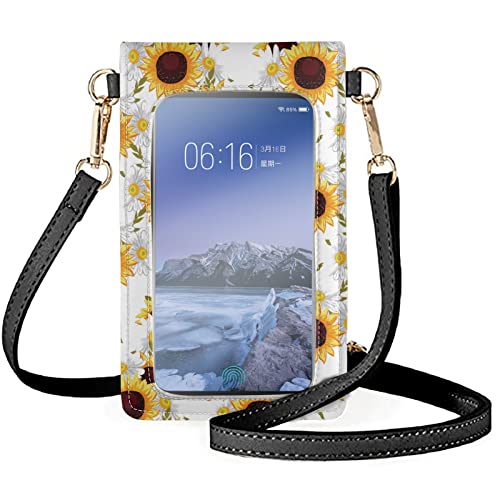 GLUDEAR Adorable Print Small Crossbody Bags Cell Phone Wallet Purses PU Leather Touchscreen Phone Bag with Card Slots,Sunflower