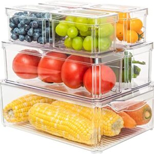 Ellennice 7 Pack Fridge Organizers-Stackable Refrigerator Organizer,Clear Plastic Storage Bins, BPA-Free Fridge Organizers and Storage Clear for Food, Drinks, Fruits, Vegetable Storage