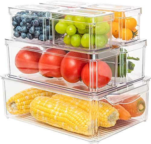 Ellennice 7 Pack Fridge Organizers-Stackable Refrigerator Organizer,Clear Plastic Storage Bins, BPA-Free Fridge Organizers and Storage Clear for Food, Drinks, Fruits, Vegetable Storage