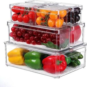 Ellennice 7 Pack Fridge Organizers-Stackable Refrigerator Organizer,Clear Plastic Storage Bins, BPA-Free Fridge Organizers and Storage Clear for Food, Drinks, Fruits, Vegetable Storage