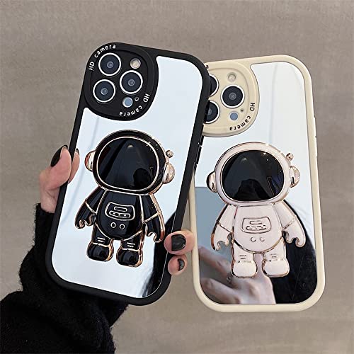 for iPhone 12 Pro Max Case with Astronaut Hidden Stand,Luxury Bling Acrylic Mirorr Phone Case with Camera Protection,Cute Cartoon Soft Silicone Bumper Cover for iPhone 12 Pro Max for Girls Women