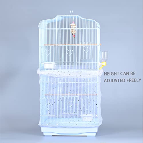 Bai You Mei Birdcage Cover Bird Cage Mesh Net Cover Adjustable Seed Feather Catcher Nylon Mesh Parrot Cage Skirt Round Square Cages- White
