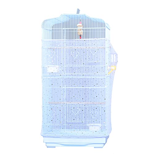 Bai You Mei Birdcage Cover Bird Cage Mesh Net Cover Adjustable Seed Feather Catcher Nylon Mesh Parrot Cage Skirt Round Square Cages- White