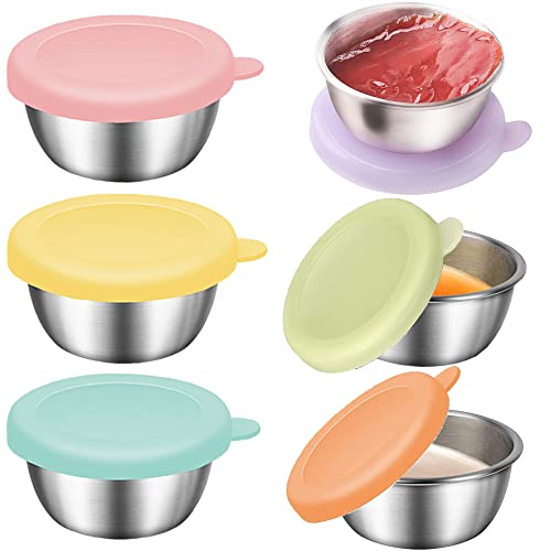 Rosyhome Salad Dressing Container Set, Reusable Stainless Steel Small Condiment Cup with Silicone Lids