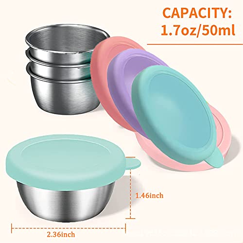 Rosyhome Salad Dressing Container Set, Reusable Stainless Steel Small Condiment Cup with Silicone Lids