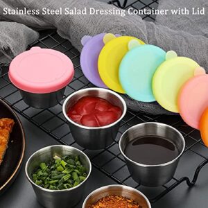 Rosyhome Salad Dressing Container Set, Reusable Stainless Steel Small Condiment Cup with Silicone Lids