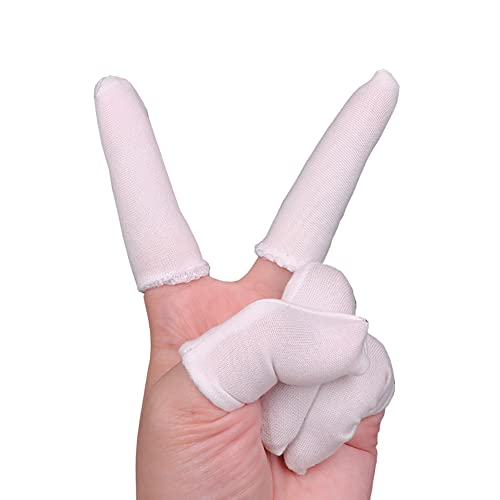 UUYYEO 100 Pcs Cotton Finger Cots Guards Protective Finger Covers Fingertip Thumb Protectors Small Finger Gloves Elastic Finger Sleeves