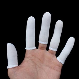 UUYYEO 100 Pcs Cotton Finger Cots Guards Protective Finger Covers Fingertip Thumb Protectors Small Finger Gloves Elastic Finger Sleeves