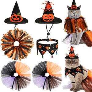 6 pcs dog costumes cat witch costume suit include pet pumpkin witch hat halloween cat collar with bells dogs cats tutu skirt for pets kitten puppy birthday holiday outfit