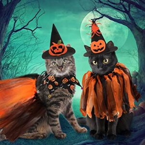 6 Pcs Dog Costumes Cat Witch Costume Suit Include Pet Pumpkin Witch Hat Halloween Cat Collar with Bells Dogs Cats Tutu Skirt for Pets Kitten Puppy Birthday Holiday Outfit