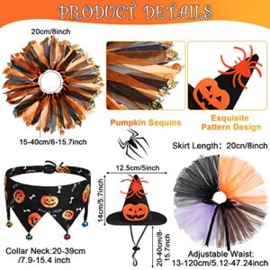 6 Pcs Dog Costumes Cat Witch Costume Suit Include Pet Pumpkin Witch Hat Halloween Cat Collar with Bells Dogs Cats Tutu Skirt for Pets Kitten Puppy Birthday Holiday Outfit