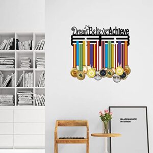SUPERDANT Sports Medal Hanger Display Hanger Rack Dream Believe Achieve Black Iron Wall Mounted Hooks Star Medals Competition Medal Holder Display Wall Hanging for Kids Adults for Over 60