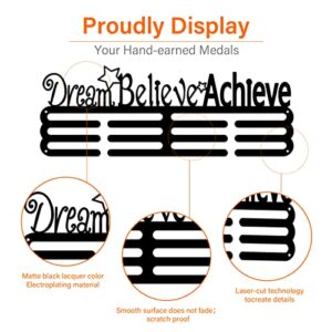 SUPERDANT Sports Medal Hanger Display Hanger Rack Dream Believe Achieve Black Iron Wall Mounted Hooks Star Medals Competition Medal Holder Display Wall Hanging for Kids Adults for Over 60