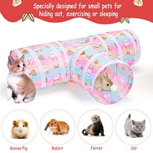 Bunny Tunnel 3 Way Rabbit Tunnel Collapsible Bunny Hideout Small Animal Activity Tunnel Toys for Rabbits Bunny Guinea Pigs Chinchilla Kitty